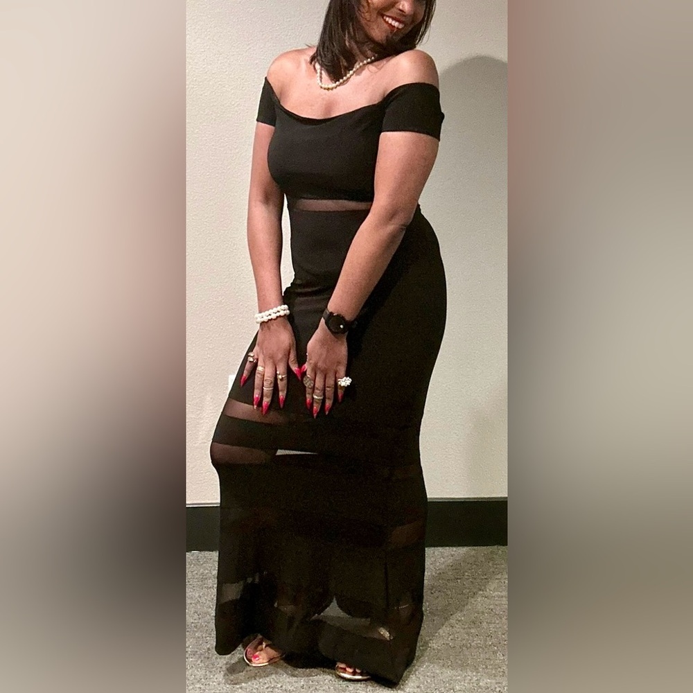 Xscape Black Dress with Sheer Accents